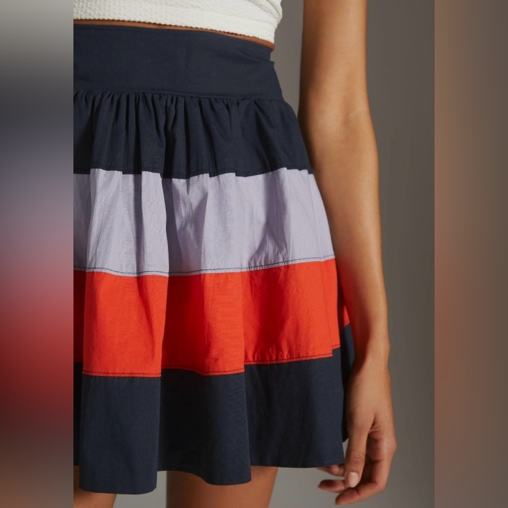 Anthropologie Blue and White Skater Mini Skirt - Picture 3 of 4